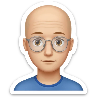 он лысый должен быть очень молодой парень лет 18 , очень тонкие очки, а так же борода нужно прямо еще моложе

 sticker