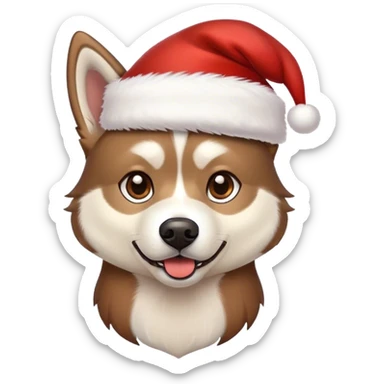 brown husky with a santa hat sticker