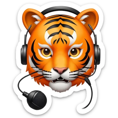 tiger face with headset and microphone for Twitch emote sticker
