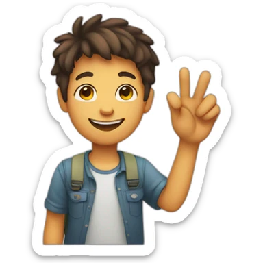 Boy smiling holding a hi sign sticker