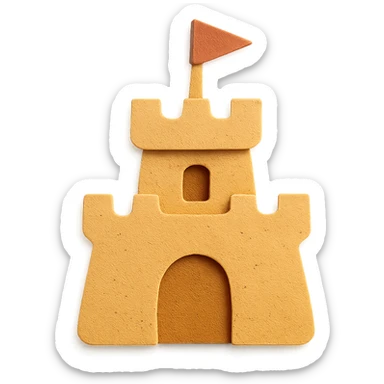 sand castle with layered paper effect on a white background in paper-craft style sticker