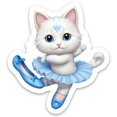 A white cat with a blue ballet sticker