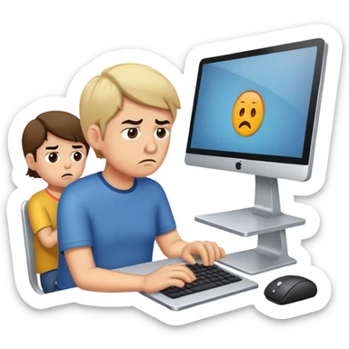 children stray at home annoying and bothering the parent's work at the computer sticker