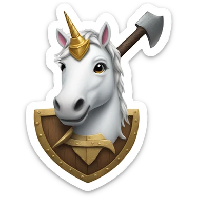 A unicorn with an axe and crown sticker