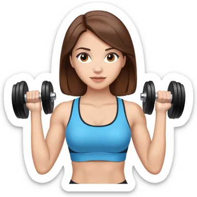 mulher morena clara com cabelos castanhos, segurando dois halteres nas mãos sticker