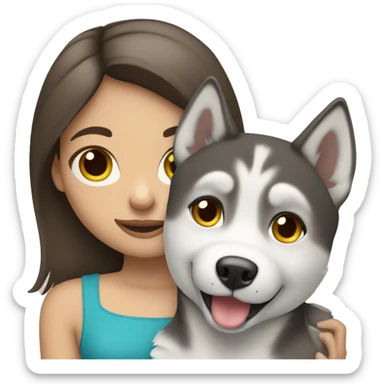 Pale brunette girl holding a husky sticker