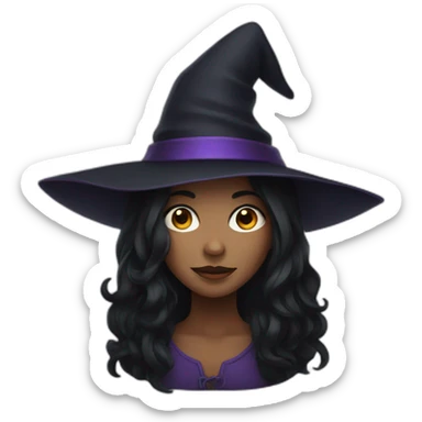 witch with black long hair  sticker