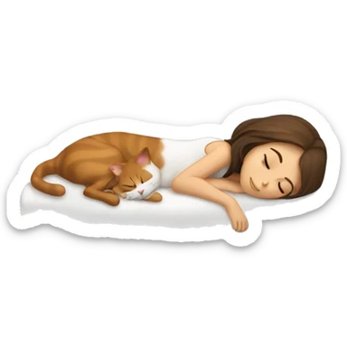sleeping girl brown hair laying next to Calico cat sticker