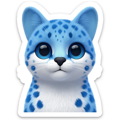 Cute, realistic, furry, big-eyed Cobalt-blue, sapphire-blue-spotted, white-bellied, exotic Serval-sergal-Trico-fusion-animal-hybrid, with a gradient sky-blue fur coat sticker