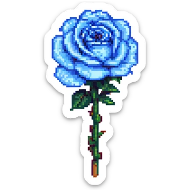 blue rose, simple icon, pixel art style sticker