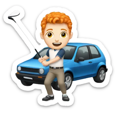 Ginger boy hitting a car with a golf club  sticker