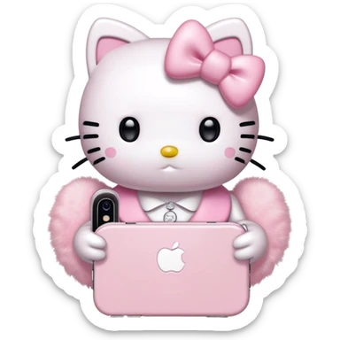 Hello kitty with a light pink bow holding an iPhone sticker
