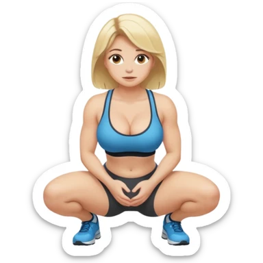 busty blonde woman, SFW, kneeling in a squat, hands on knees sticker