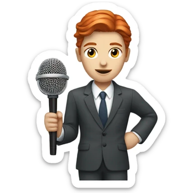 Red hair white skin news reporter holding a stick mic sticker