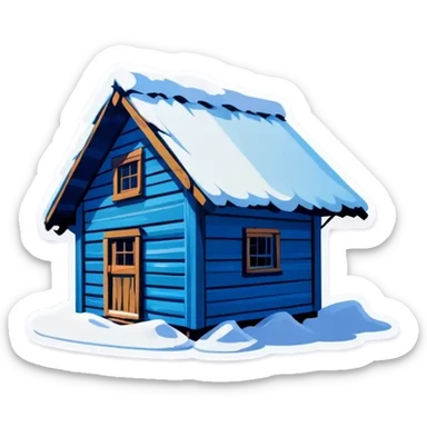 Blue wooden big hut, in winter sticker