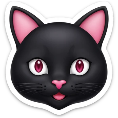 black smiling cat in the Apple style with white eys and pink hear  sticker