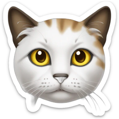 cat with white head and at the top of the head black color, ears are white, yellow brown eyes, dirty looking download emoji sticker