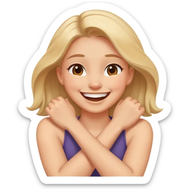 Arms crossed around neck laughing girl sticker