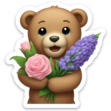 teddy bear holding flower bouquet  sticker