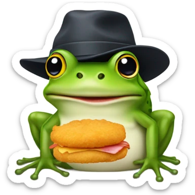 Frog wearing a hat eating a chicken nugget sticker