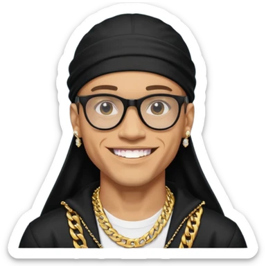 lightskin man with a black durag,a cuban link chain,glasses, and smiling flexing diamond studded teeth  sticker