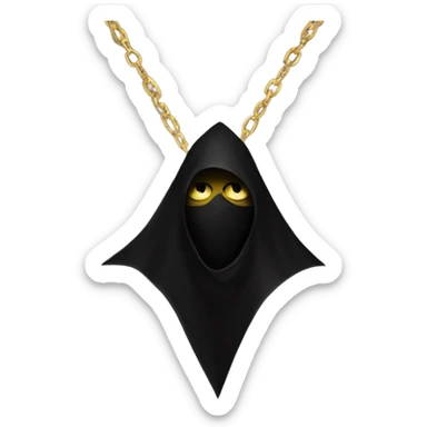 illuminati shadow figure standing in black cloak with gold triangle necklace sticker
