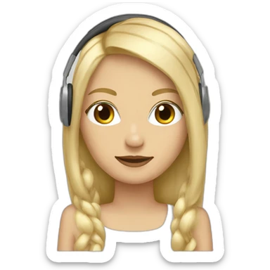 Femme cheveux longs et blonds, avec un casque musique beige sticker