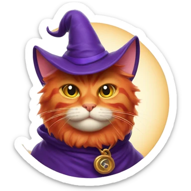 plumply red cat in wizard hat  sticker