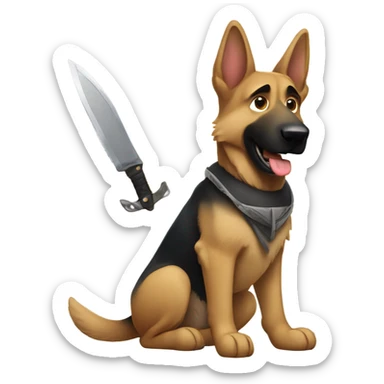 German shepherd with a blade sticker