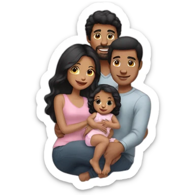 Couple with black hair and baby girl sticker
