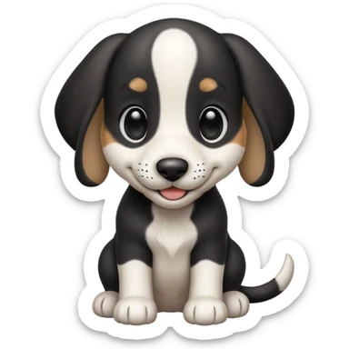 Black and white hound puppy, smiling, smooth coat. sticker