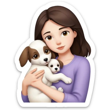One brunette girl hugging one white puppy  sticker