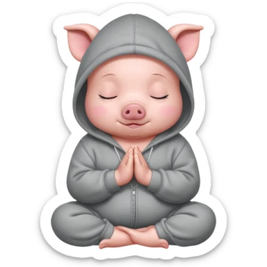 a cute baby pig in an oversized hoodie meditating sticker