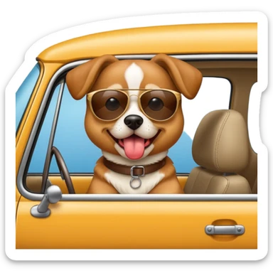 Dog with head out the window and sunglasses with tounge sticking out sticker