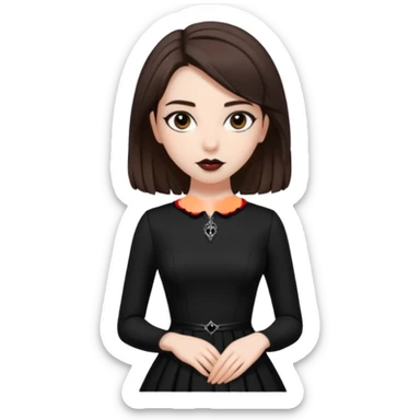 Adelaide Victoria Kane with brown hair in black goth dress sticker