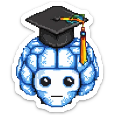 cartoony brain with graduation cap, no face on the brain, just the brain organ with a graduation cap on top sticker