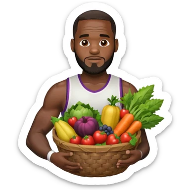 LeBron James holding a basket of fruits and vegetables sticker
