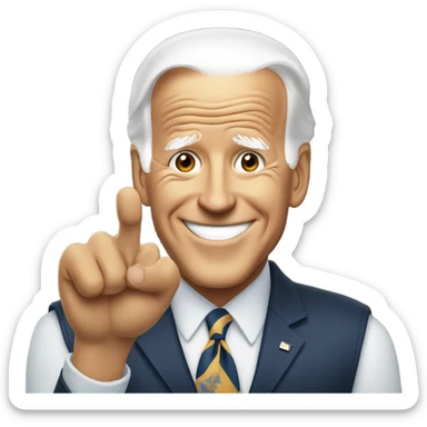 Biden holding up his ring finger sticker