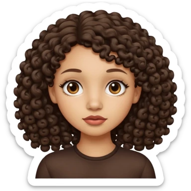 A light skin tone girl with a mole on her left side uper lips and curly dark brown hair sticker