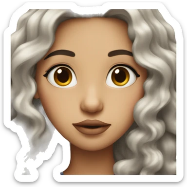 a girl with long dark curly hair, big lips and fair skin sticker