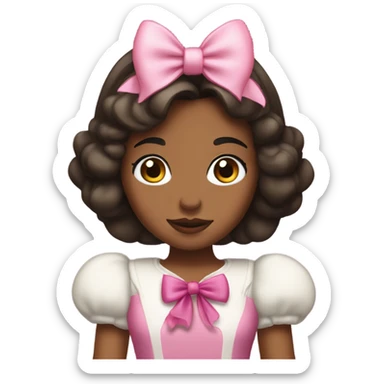 princess Snow White, medium brown skin, with a big pink bow on head sticker