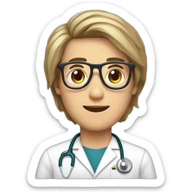 doctor, joven, cabello corto, rubio, con lentes sticker