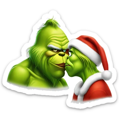 santa claus kissing grinch sticker