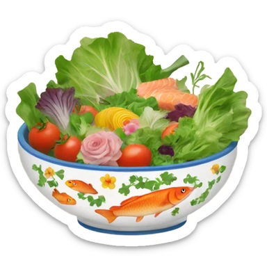 floral vintage bowl filled with salad and fish  sticker