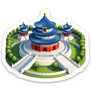 Cinematic Realistic Temple of Heaven Landmark Emoji, depicted with expansive historic architecture set in lush gardens rendered with lifelike detail and serene lighting. sticker