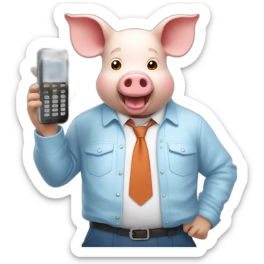 un cochon qui joue au telephone sticker