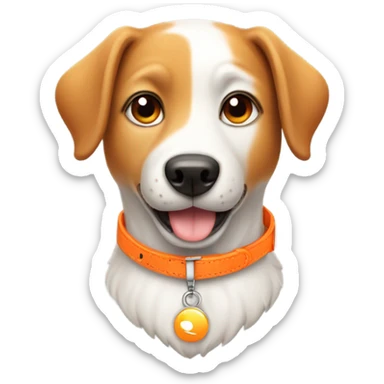 cute dog with shiny eyes and orange dog collar with a pendant  sticker