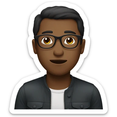 Two men kissing, one white skin with black hair, one brown with glasses sticker