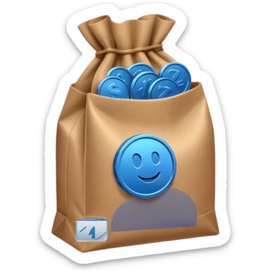 brown bag of blue coins sticker