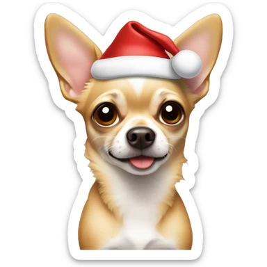Tan chihuahua with floppy ears in a Santa hat sticker
